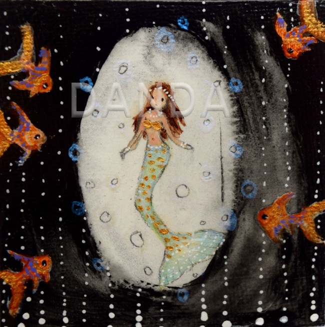 Alexandra Hesselmann Shop - Meerjungfrau und Goldfische 20 x 20 cm
