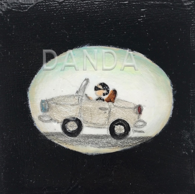 Alexandra Hesselmann Shop - Kleiner im silbernen Cabriolet 20 x 20 cm