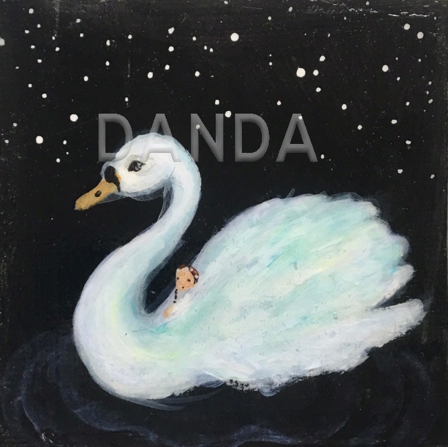 Alexandra Hesselmann Shop - Kleine auf Schwan bei Nacht 20 x 20 cm