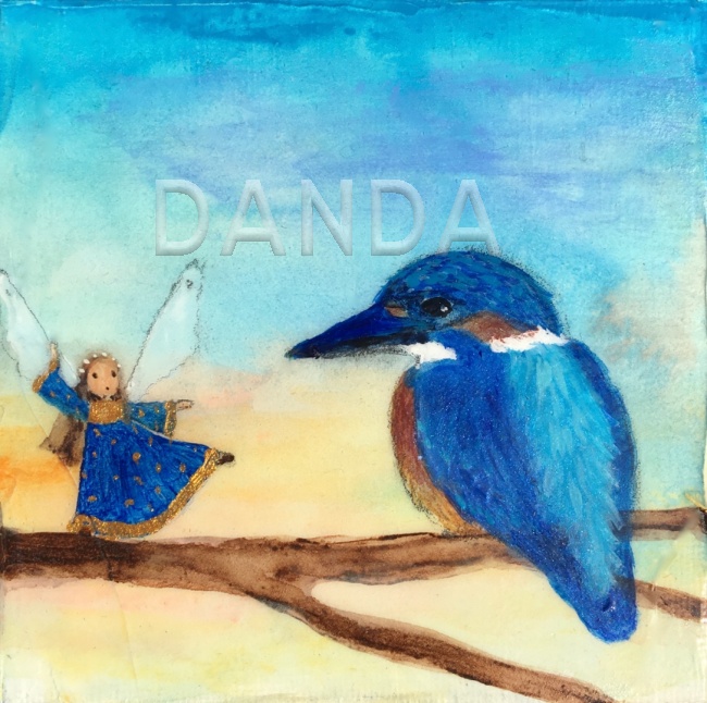 Alexandra Hesselmann Shop - kleine Elfe mit Eisvogel 20 x 20 cm