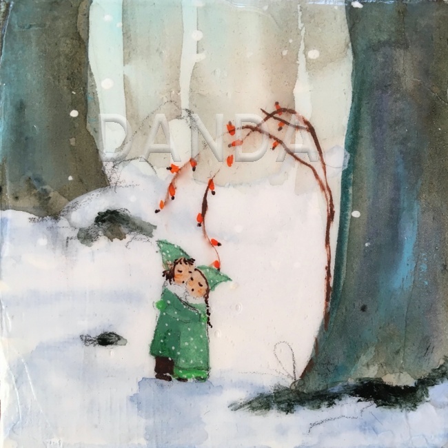 Alexandra Hesselmann Shop - Wichtelpärchen im Winter 40 x 40 cm
