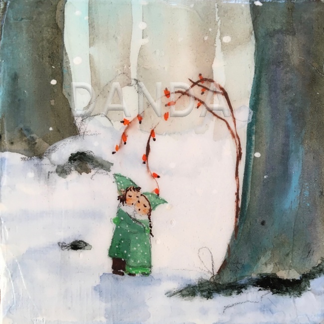 Alexandra Hesselmann Shop - Wichtelpärchen im Winterwald 20 x 20 cm