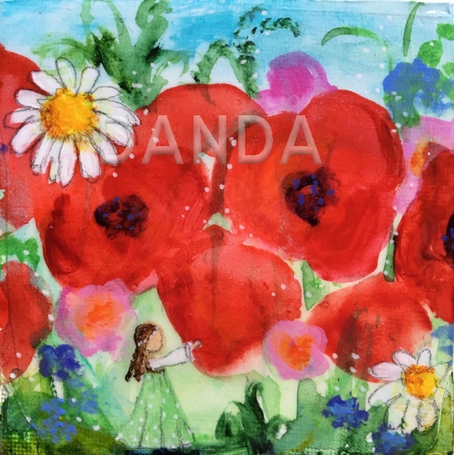Alexandra Hesselmann Shop - Fee auf Mohnwiese 20 x 20 cm