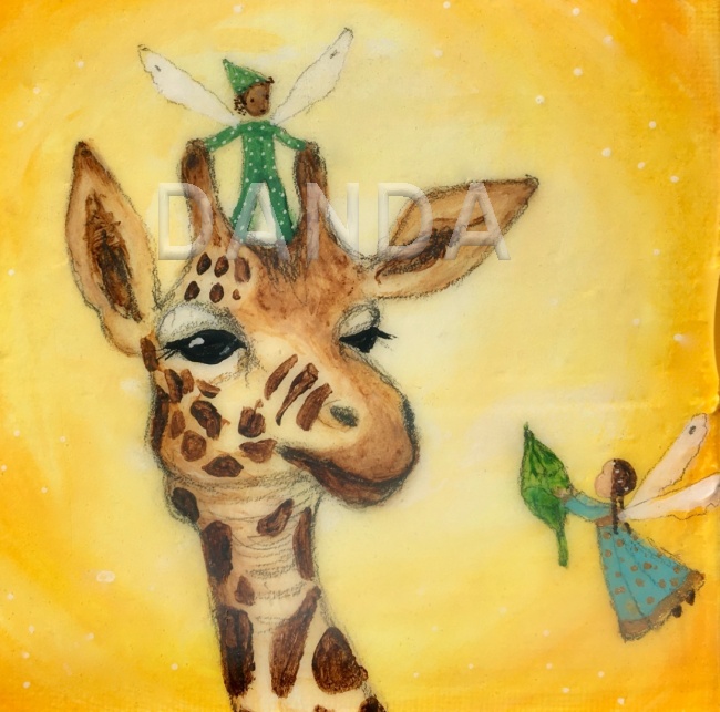 Alexandra Hesselmann Shop - Elfen mit Giraffe 20 x 20 cm