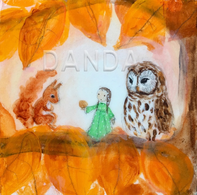Alexandra Hesselmann Shop - Kleine auf Ast mit Tieren 20 x 20 cm