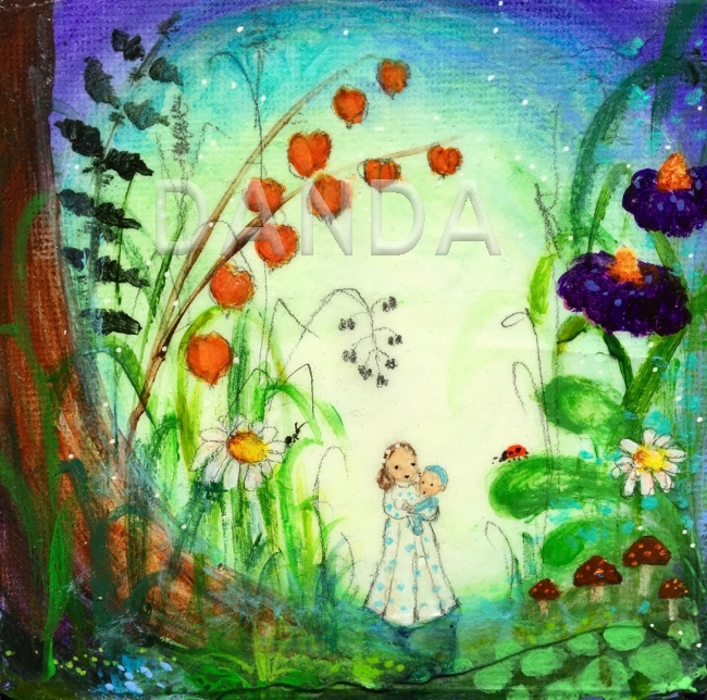 Alexandra Hesselmann Shop - Mama und Baby auf Sommerwiese 20 x 20 cm