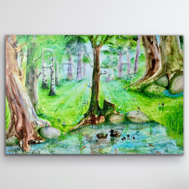 Alexandra Hesselmann Shop - Frühlingswald mit Sonnenstrahlen 60 x 80 cm