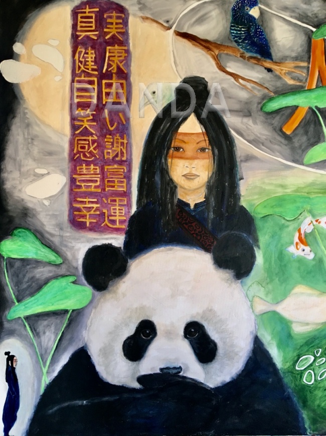 Alexandra Hesselmann Shop - Asiatische Wesen mit Panda 60 x 80 cm